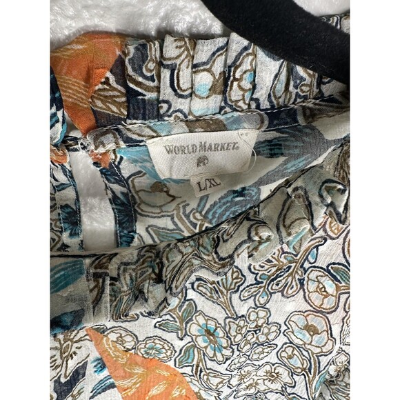 World Market Shirt Womens L/XL Multicolor Patchwork Floral Bohemian Long Sleeve - Picture 3 of 7